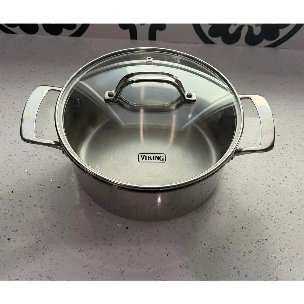 VIKING 3-Ply Stainless Steel 4Qt Stockpot w/ Glass Lid Professional Cookware